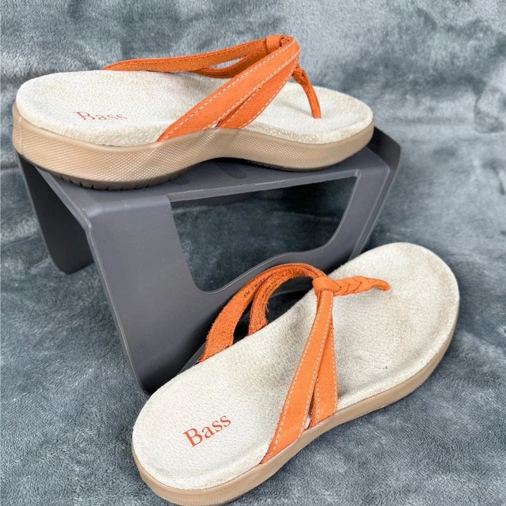 Bass Thong Sandals‎ Women's Orange Braided Strap Comfort Slip On Casual